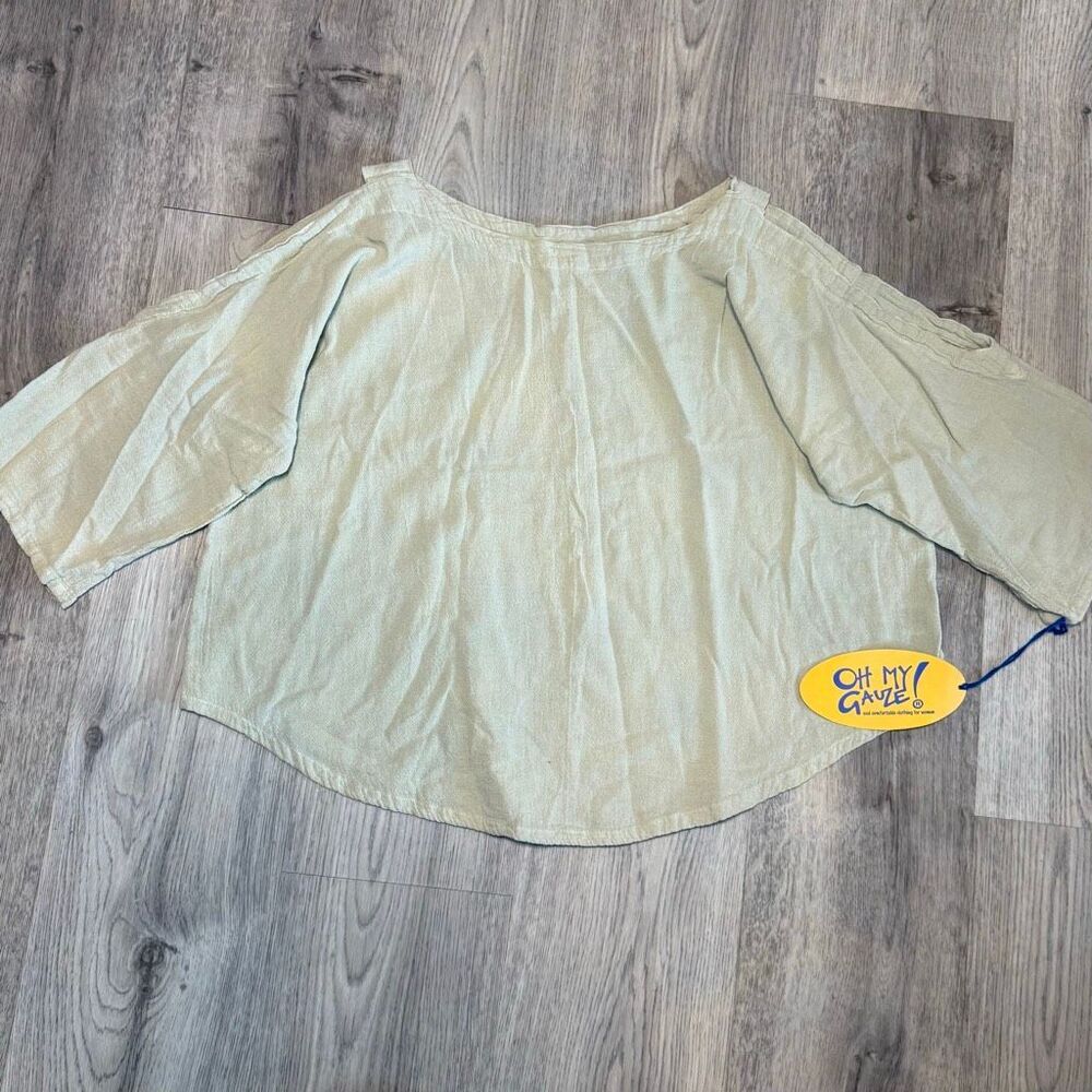 Oh My Gauze Tan Blouse Womens 3 Hi Low Top Shirt Shoulder Cut Out Gauzy Cotton N